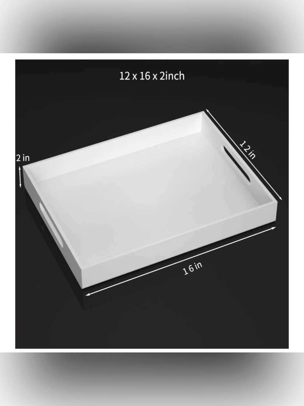 White Acrylic Serving Tray with Cutout Handles - Home Bath (12”x16”) - Picture 2 of 4